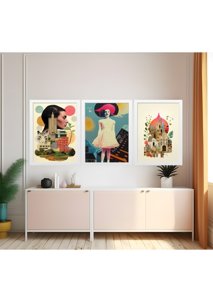Modern Tarz Mdf Plastik Çerçeveli 3'lu Dekoratif Tablo 07