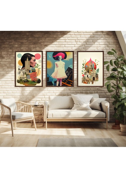 Modern Tarz Mdf Plastik Çerçeveli 3'lu Dekoratif Tablo 07