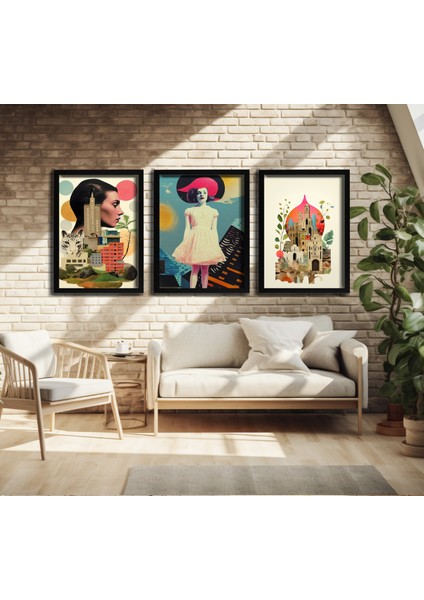 Modern Tarz Mdf Plastik Çerçeveli 3'lu Dekoratif Tablo 07