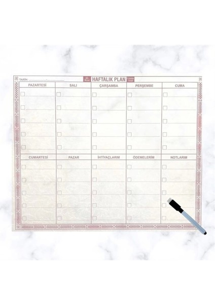 Şeffaf Kendiliğinden Yapışkanlı Kalemli Haftalık Planlayıcı 40CM-50CM (4887)
