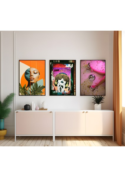 Modern Tarz Mdf Plastik Çerçeveli 3'lu Dekoratif Tablo 79