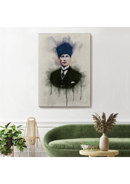 Atatürk Portre Tablosu Mustafa Kemal Atatürk Dikdörtgen Dekoratif Kanvas Tablo-Cz-77
