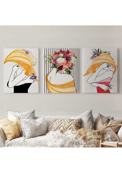 Gizemli Kadınlar Dekoratif Duvar Tablosu Üçlü Set-Dö-92