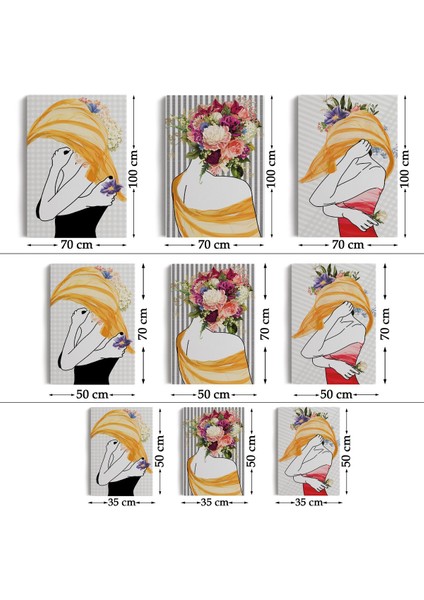 Gizemli Kadınlar Dekoratif Duvar Tablosu Üçlü Set-Dö-92