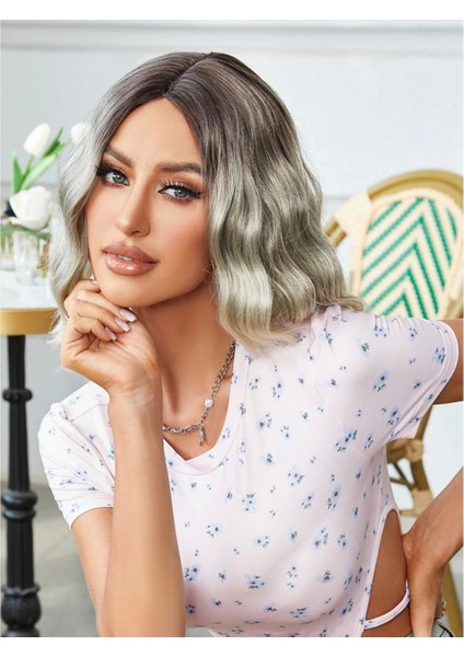 Kahverengi - Beyaz Platin Ombreli Küt Tül Peruk modelleri