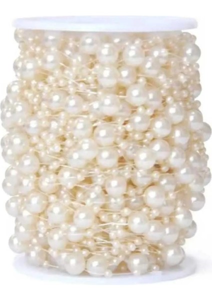 Krem Renk Misinalı Şerit Süsleme Dekorasyon Hobi Boncuğu Şeritli Boncuk Çiçek Süsleme 10 Metre