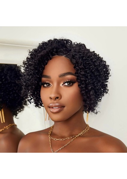 Siyah Kısa Afro Yan Tül Peruk