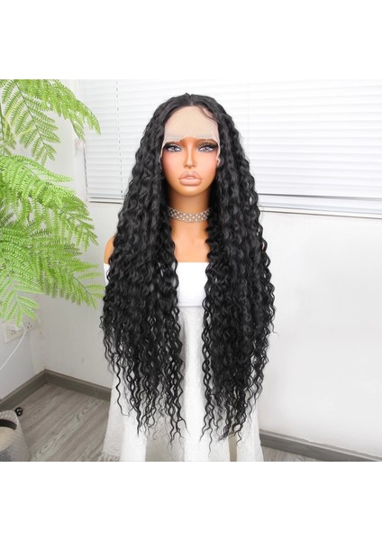 Afro Dalga Siyah Fiber Sentetik Tül Peruk