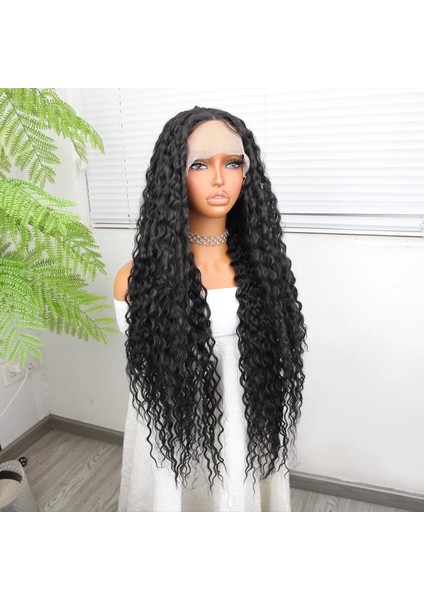 Afro Dalga Siyah Fiber Sentetik Tül Peruk