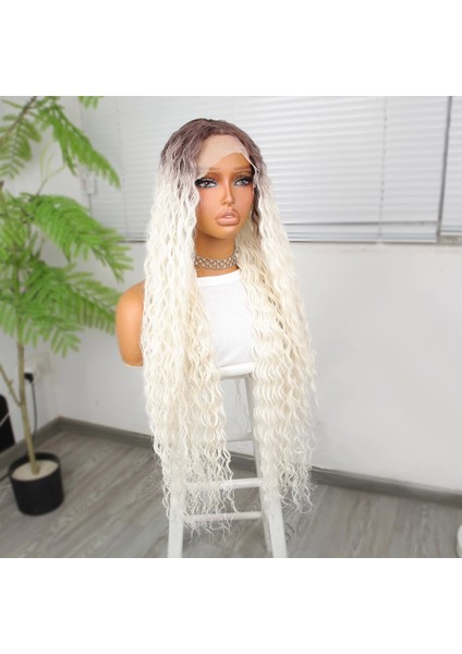 Afro Dalga Kumral Beyaz Platin Ombre Fiber Sentetik Tül Peruk