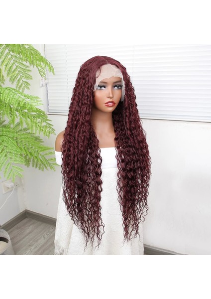 Afro Dalga Kızıl Kahve Fiber Sentetik Tül Peruk