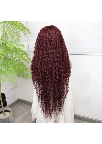 Afro Dalga Kızıl Kahve Fiber Sentetik Tül Peruk
