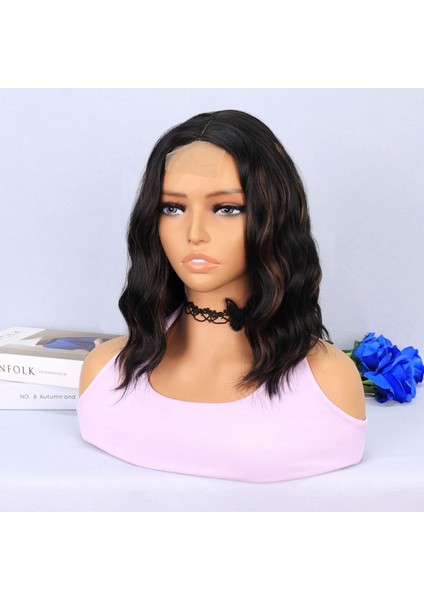 Siyah Karamel Işıltılı Fiber Sentetik Tül Peruk