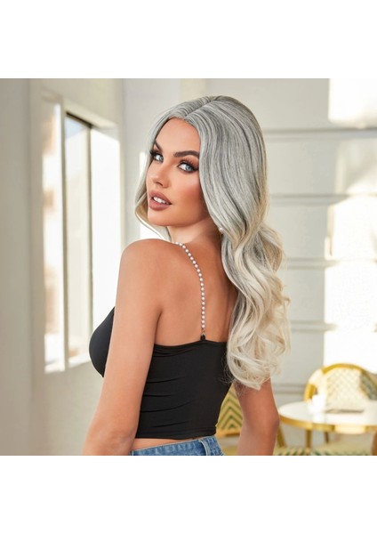 Siyah Beyaz Platin Ombre ve Röfleli Tül Peruk