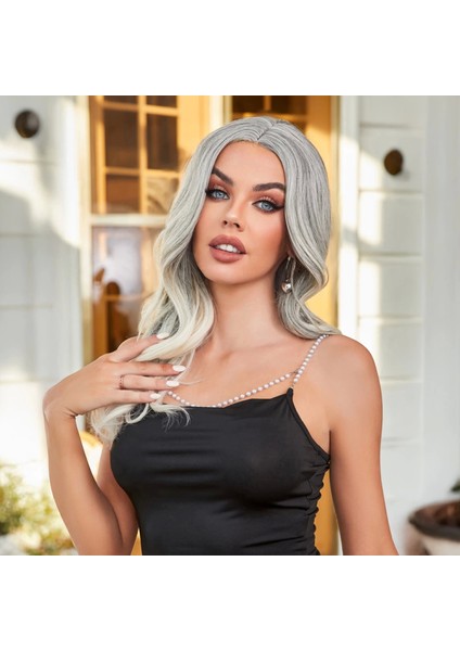 Siyah Beyaz Platin Ombre ve Röfleli Tül Peruk