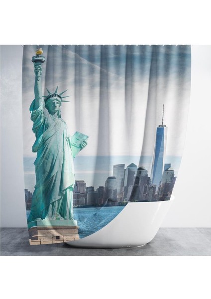 Banyo Perdesi 1X180X200 Tek Kanat Duş Perdesi Halka Hediyeli Duşakabin Perdesi New York modelleri