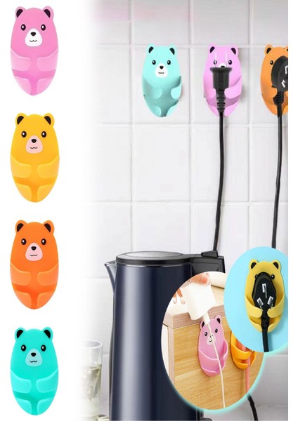 Büro Ev Ofis Düzeni Için 4parça Yapışır Kucaklayan Ayıcık Fiş Kablo Tutucu