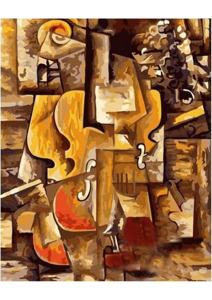 Kanvas Picasso Keman ve Üzümler Sayılarla Boyama Seti Kasnaklı
