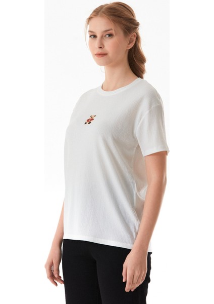 Ayıcık Nakışlı Bürümcük Kumaş Oversize Tişört fiyatları