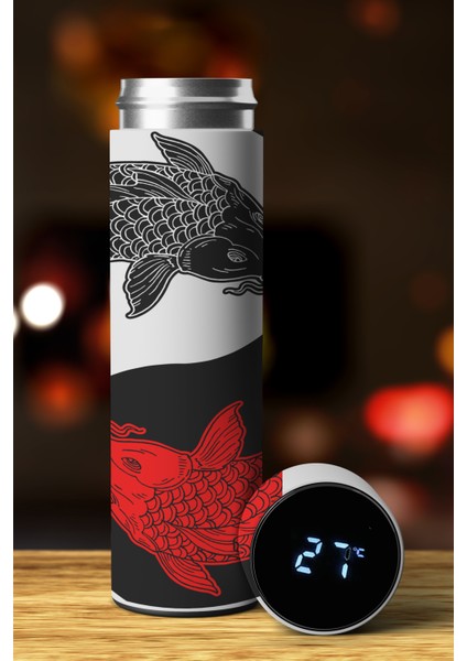 Yıng Yang Özel Tasarım Sıcaklık Göstergeli Dijital Led Paslanmaz Çelik Termos 450 Ml