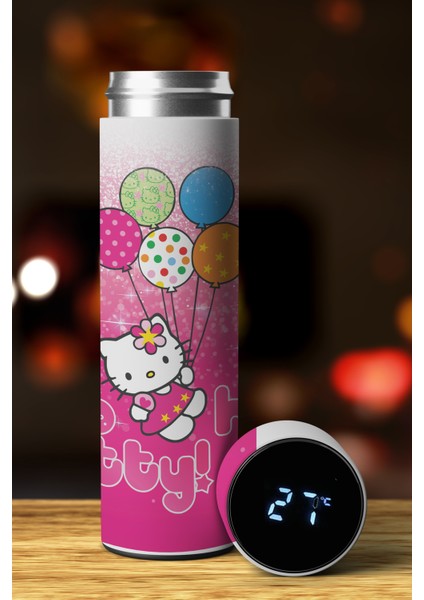 Hello Kity Özel Tasarım Sıcaklık Göstergeli Dijital Led Paslanmaz Çelik Termos 450 Ml