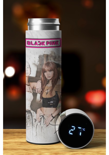Dream Collectıon Kpop Blackpınk Özel Tasarım Sıcaklık Göstergeli Dijital Led Paslanmaz Çelik Termos 450 Ml
