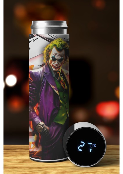 Joker Özel Tasarım Sıcaklık Göstergeli Dijital Led Baskılı Paslanmaz Çelik Termos 450 Ml