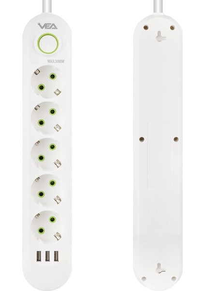 5li 1.5 Metre Kablolu 3 Usbli Beyaz Akım Korumalı Priz (4887)