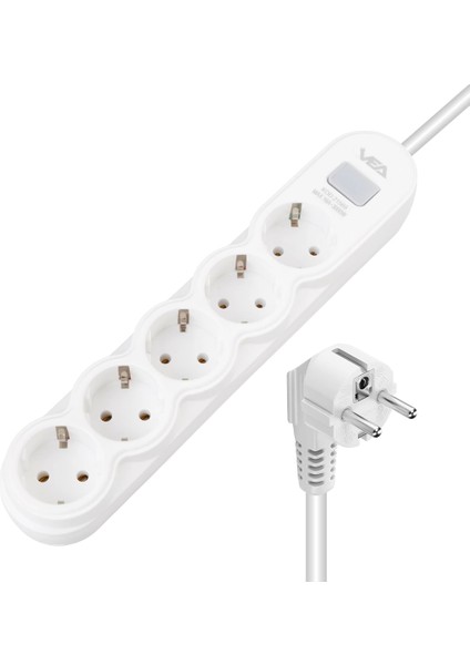 5li 1.5 Metre Kablolu Anahtarlı Beyaz Akım Korumalı Priz (4887)