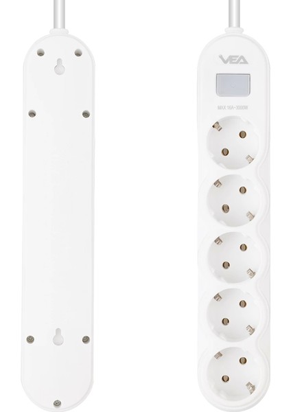 5li 1.5 Metre Kablolu Anahtarlı Beyaz Akım Korumalı Priz (4887)
