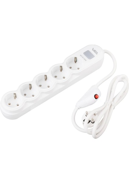 5li 1.5 Metre Kablolu Anahtarlı Beyaz Akım Korumalı Priz (4887)