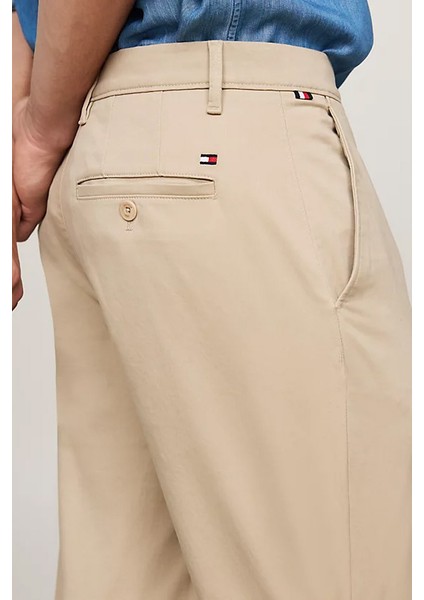 Erkek Denton Saten Düz Paça Chino Pantolon - Bej