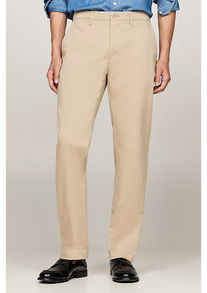Erkek Denton Saten Düz Paça Chino Pantolon - Bej