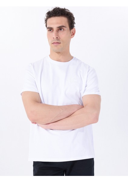 Bisiklet Yaka Baskılı Beyaz Erkek T-Shirt M5SM-TST1286