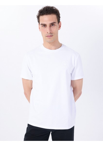 Bisiklet Yaka Baskılı Beyaz Erkek T-Shirt M5SM-TST1286