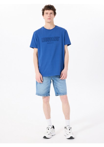 Bisiklet Yaka Baskılı Indigo Erkek T-Shirt M5SM-TST1288