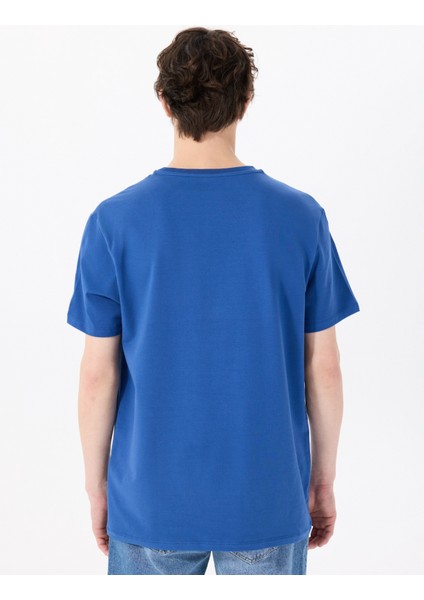 Bisiklet Yaka Baskılı Indigo Erkek T-Shirt M5SM-TST1288