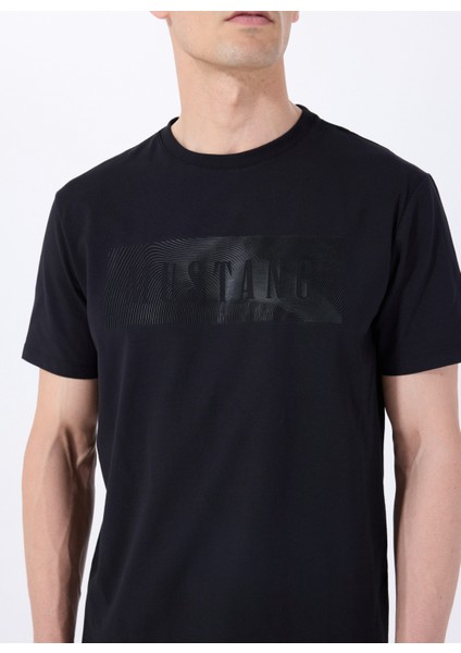 Bisiklet Yaka Baskılı Siyah Erkek T-Shirt M5SM-TST1287