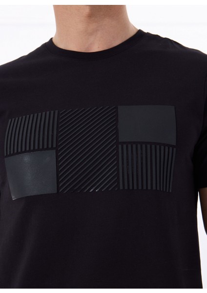 Bisiklet Yaka Baskılı Siyah Erkek T-Shirt F5SM-TST 2076 fırsatları