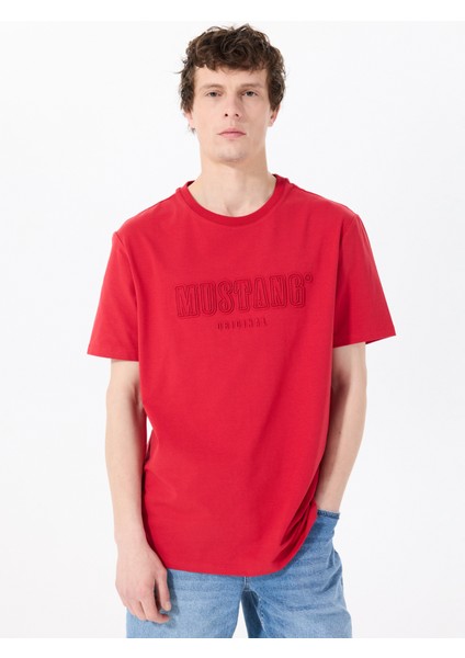 Bisiklet Yaka Baskılı Kırmızı Erkek T-Shirt M5SM-TST1288