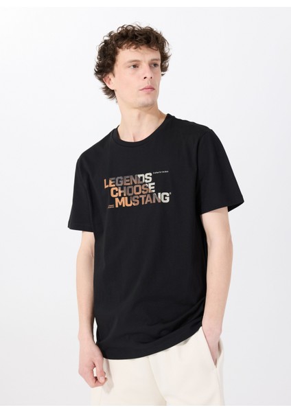Bisiklet Yaka Baskılı Siyah Erkek T-Shirt M5SM-TST1302