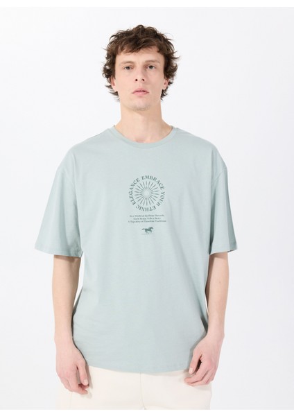 Bisiklet Yaka Baskılı Yeşil Erkek T-Shirt M5SM-TST1436