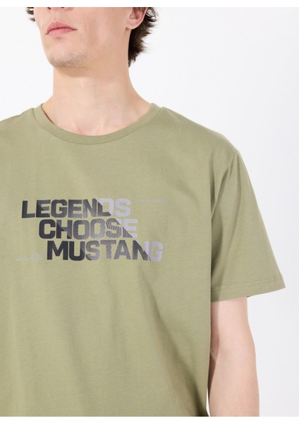 Bisiklet Yaka Baskılı Haki Erkek T-Shirt M5SM-TST1302
