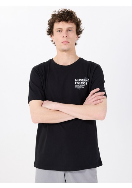 Bisiklet Yaka Baskılı Siyah Erkek T-Shirt M5SM-TST1929