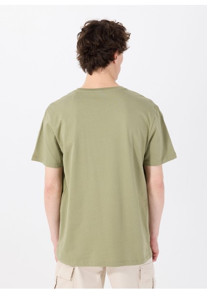 Bisiklet Yaka Baskılı Haki Erkek T-Shirt M5SM-TST1302