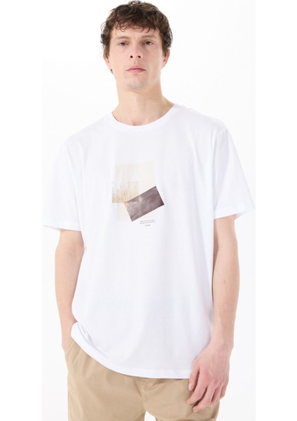 Bisiklet Yaka Baskılı Beyaz Erkek T-Shirt M5SM-TST1298 modelleri