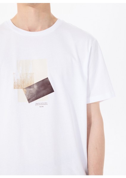 Bisiklet Yaka Baskılı Beyaz Erkek T-Shirt M5SM-TST1298 fırsatları
