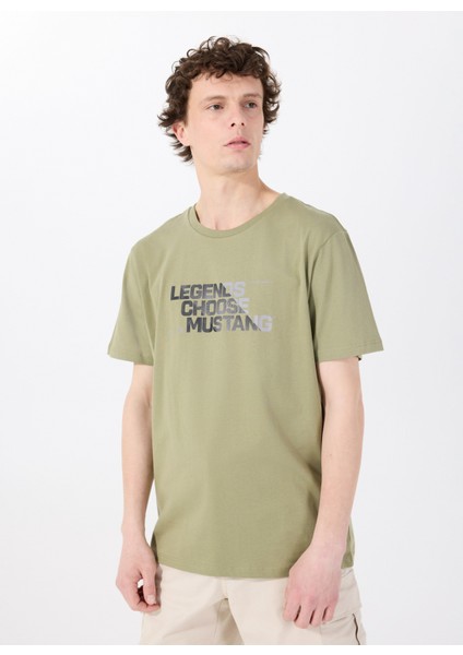 Bisiklet Yaka Baskılı Haki Erkek T-Shirt M5SM-TST1302