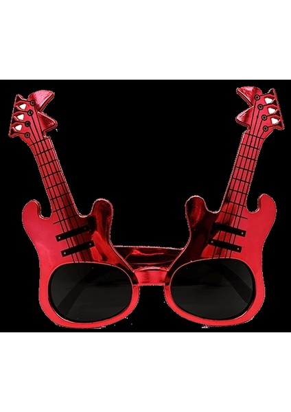 Kırmızı Renk Rockn Roll Gitar Şekilli Parti Gözlüğü 15 x 15 cm (4887)