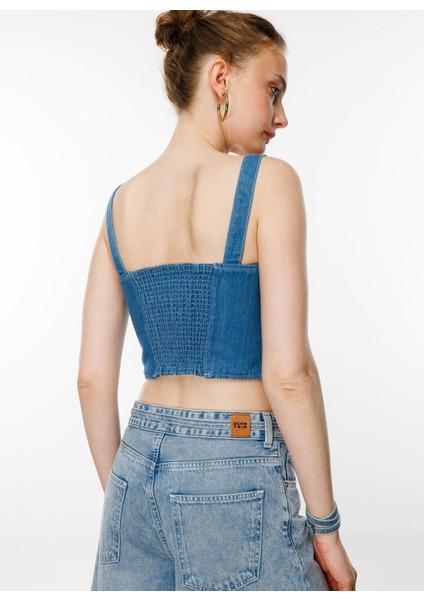 Kare Yaka Batik Koyu Indigo Kadın Büstiyer DT10514 fırsatları